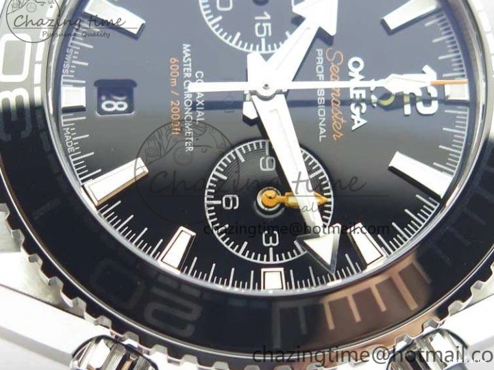 0513 Planet Ocean Master Chrono SS OM 1:1 Best Edition Black Dial On SS Bracelet A9900 V Fashionable 8113